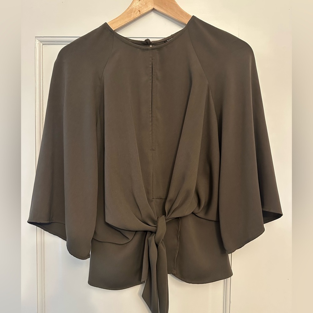 Topshop Women's Tie-Front Blouse - Olive
